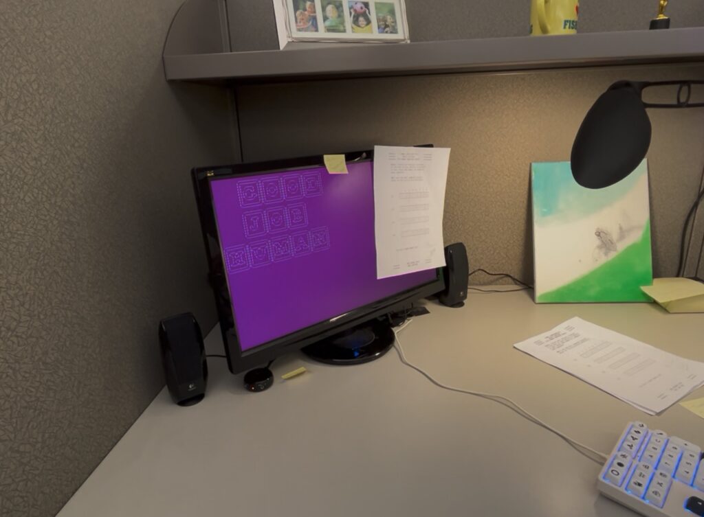 monitor displays good job human in terminal text with custom keyboard
